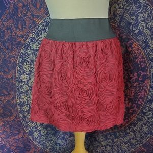 FINAL DROP! Stooshy Red Rose Tulle Mini Skirt w/ Black Waist Band Juniors S